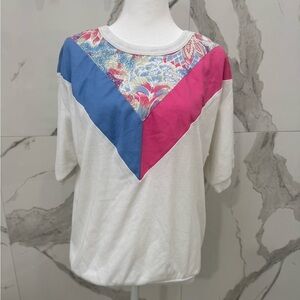 ACT III White and Pink Vintage Short Sleeve Sweatshirt Top